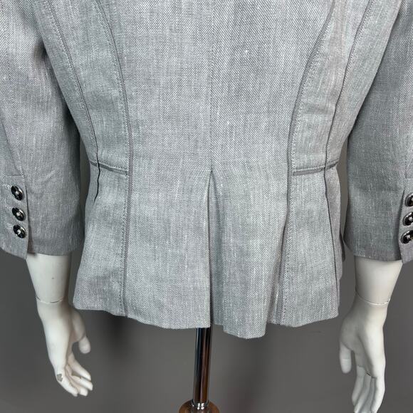 White House Black Market Blazer Jacket size 8 linen ruffle gray feminine office - Picture 6 of 11